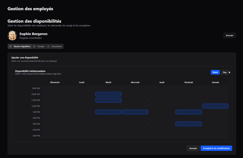 Interface de planification